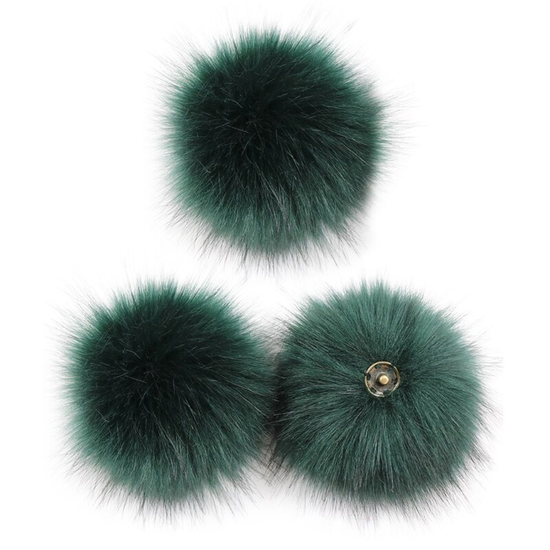 Bola de pompón con botón de presión, pompón de pelo colorido DIY de 10cm, pompón esponjoso extraíble para sombrero, zapatos, accesorio para bufandas, 3 unidades