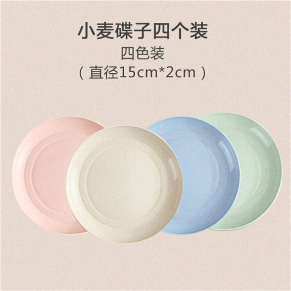 4pcs/Set Wheat Straw Tableware Set Cutlery Baby Children Dishware Simple Dishes Salad Bowl Steak Plate Dinnerware: A3   plate 15cm 4Pcs