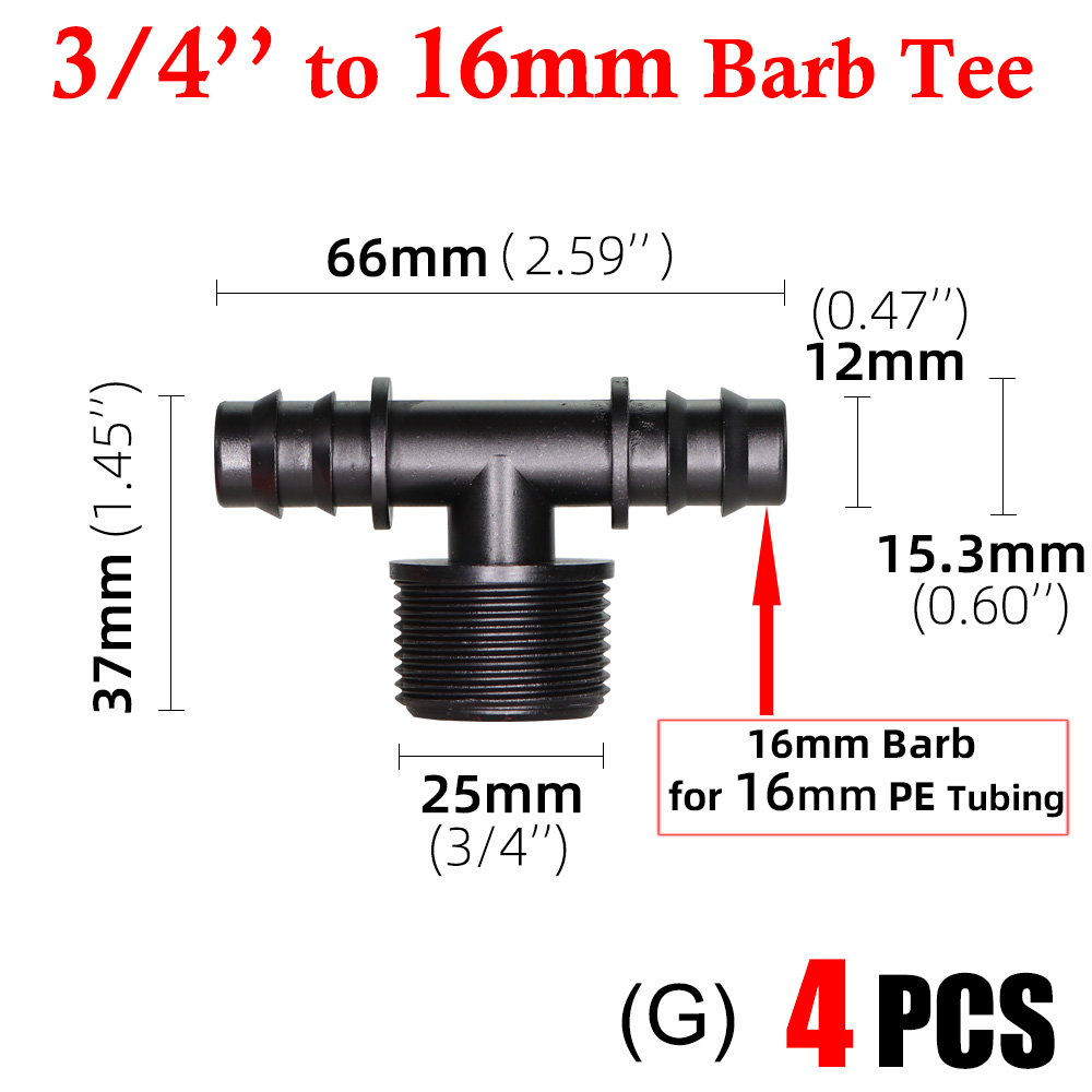 16 20 25MM 1/2" 3/4" Thread Connector to Barb 16mm 20mm PE Tubing Adapter Hose Joints Garden Drip Irrigation Coupling Fittings: green