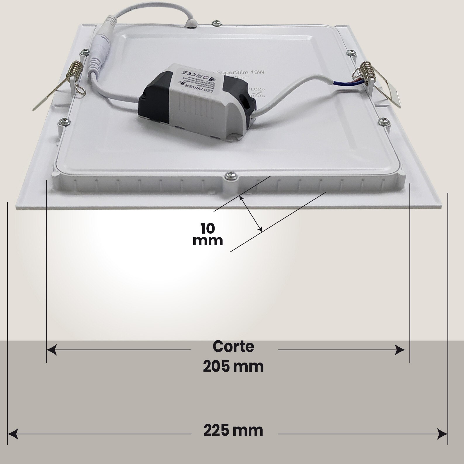 LED ATOMANT® 18W 1600LM Panel LED Cuadrado Downlight Corte 205x205mm a++ iluminación luces hogar decoración salón cocina