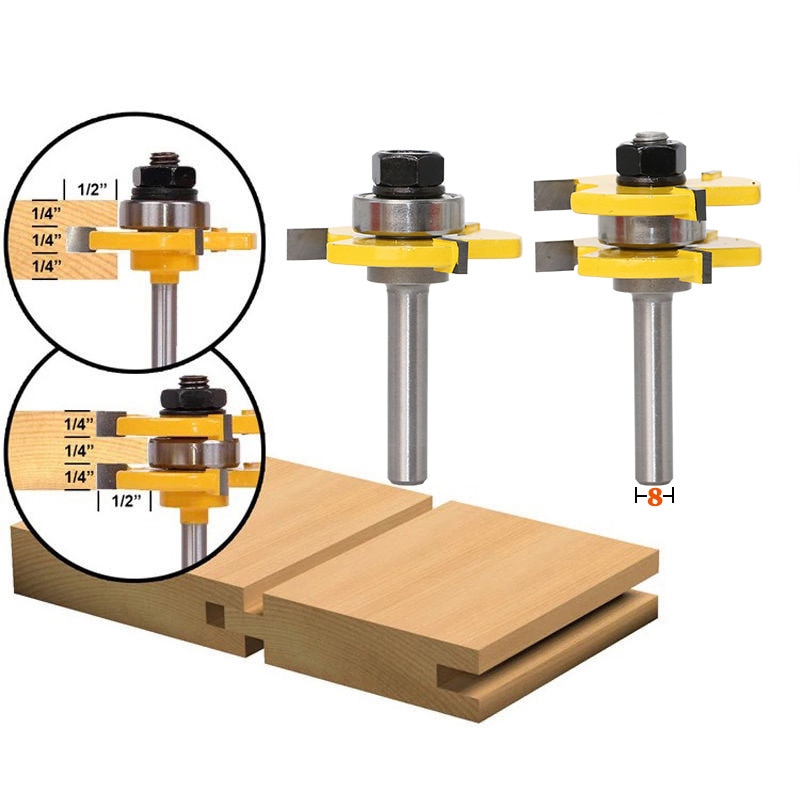 8mm skaft tunge og spor fugesamling fresersett 3/4 "pilsner tre kutter trebearbeiding freseverktøy