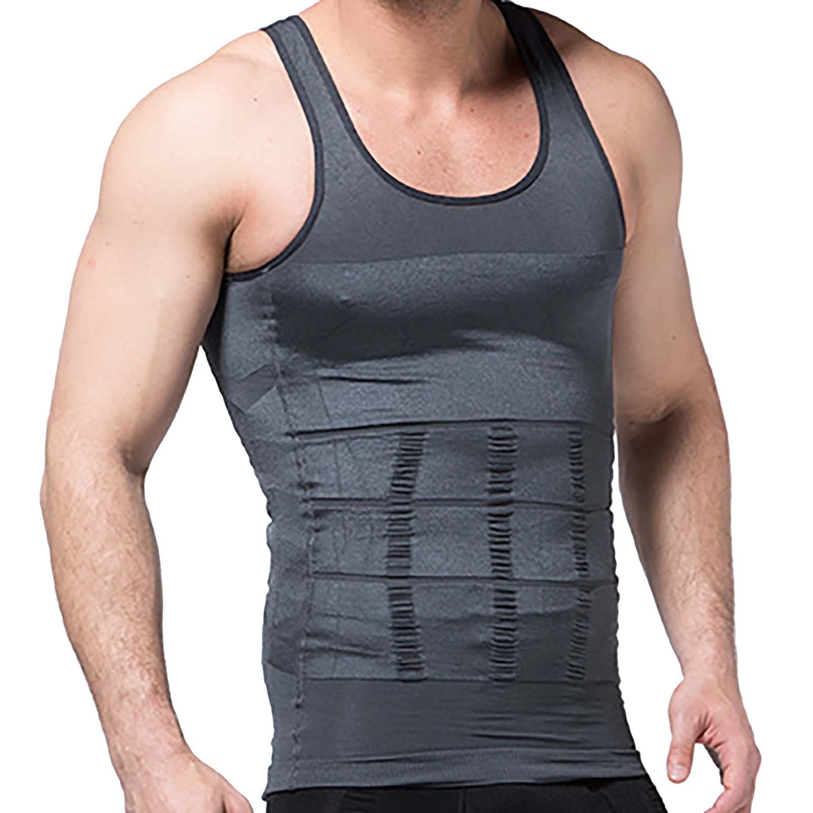 Compression Shirt Men's Slimming Body Vest Gym Workout Tank Top Abdomen Waist Trainer Solid Color Sleeveless Athletic Vest: L / Dark Grey