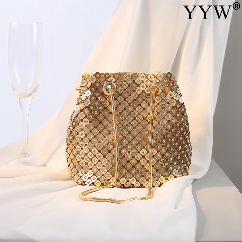 Women Bucket Shoulder Bag With Sequin Crossbody Bag Evening Party Sliver Gold Purse Girl Handbags Female Clutches Bolsos: blingbling gold