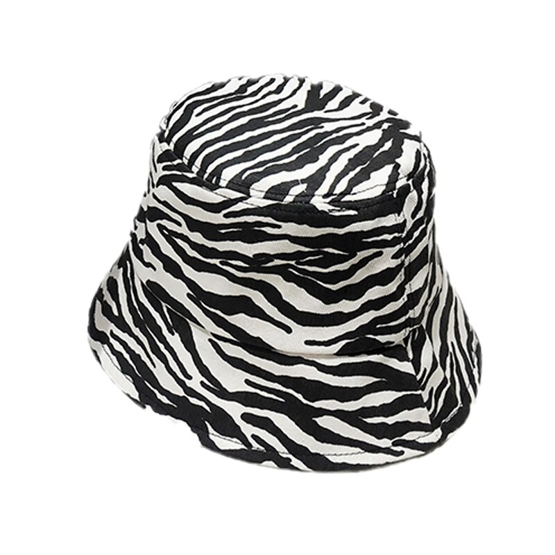 Zebramønster fiskerhatte kvindelig sommer afslappet all-match udendørs rejse spand hat mandlig bomuld street hip-hop solhat: Hvid