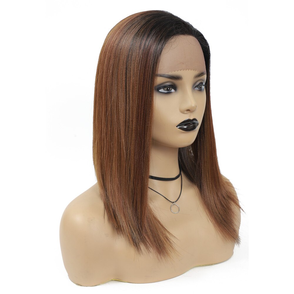 X-TRESS Dark Roots Ombre Brown Lace Front Synthetic Wig for Black Women High Temperature Fiber Hair Trendy 18'' Straight Wigs