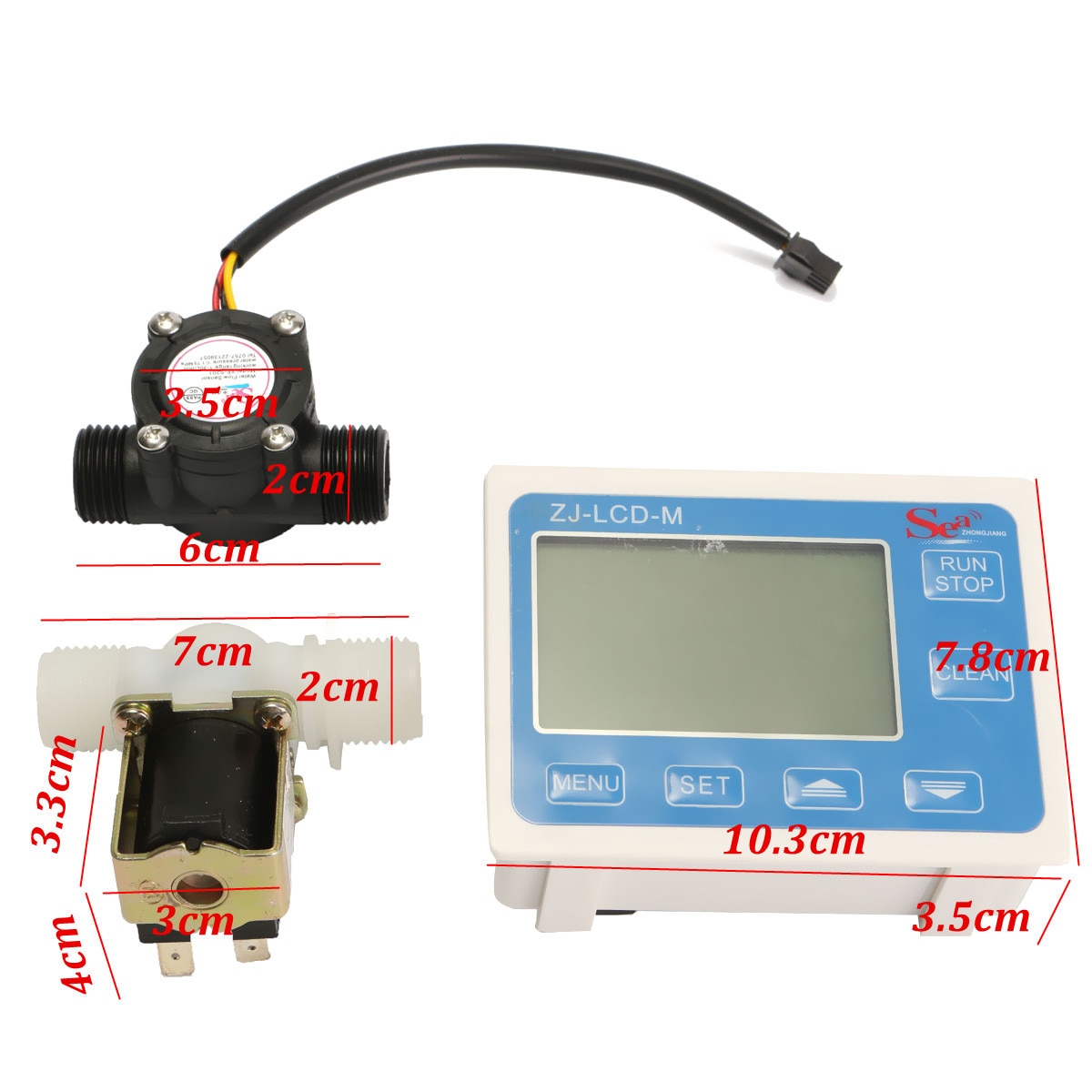 1/2'' Water Flow Rate Gauge Control LCD Meter + Flow Sensor + Solenoid Valve Set