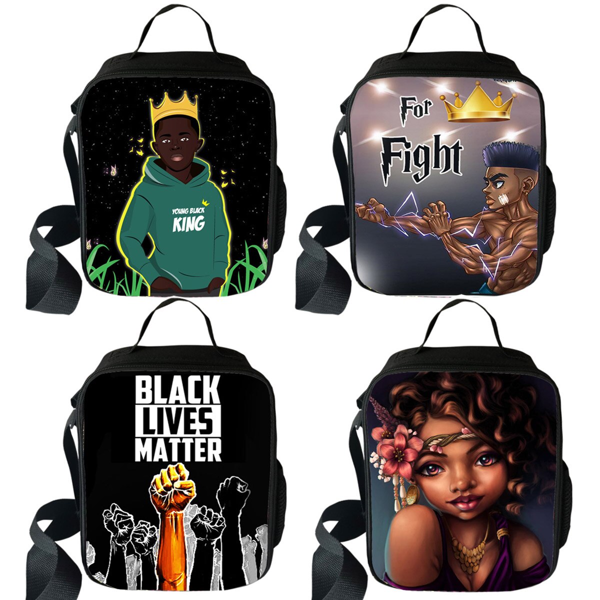 Afro boys girls print insulated lunch bag for kids black lives matter food cooler lunch box American Africa BLM Portable Bag