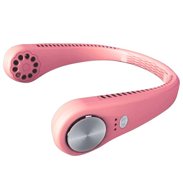 Ventilador portátil con de auriculares, banda para el cuello, 3 niveles de flujo de aire, para deportes, oficina y al aire libre, recargable: Rosa