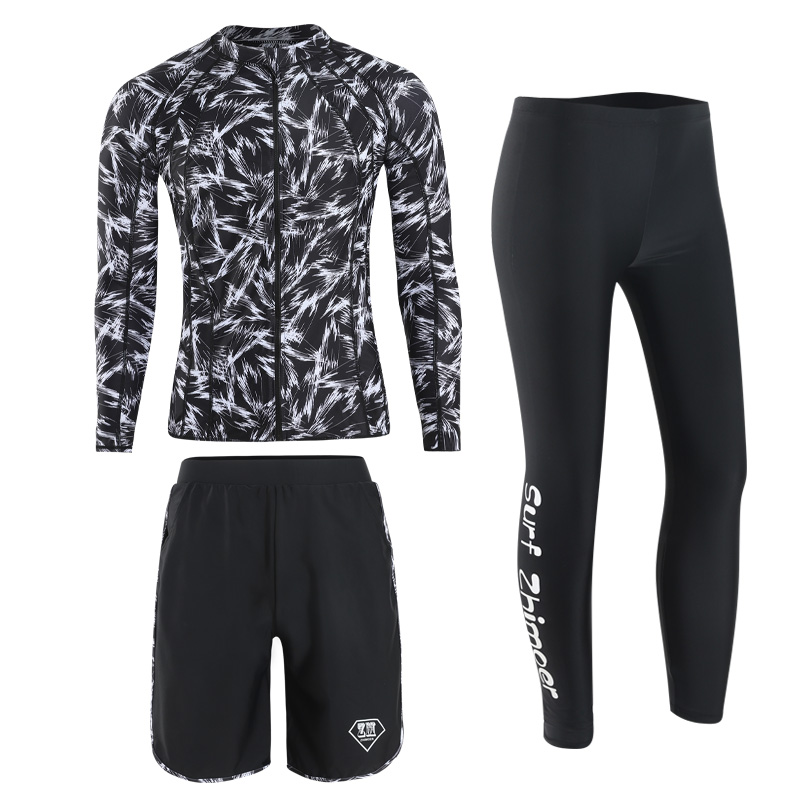 Lange Mouwen Rash Guard Vrouwen Print 5 Stukken Badpak Rits Badmode Badpakken Surfen Pad Lange Broek Koppels Mannen 3 stukken: Men / L