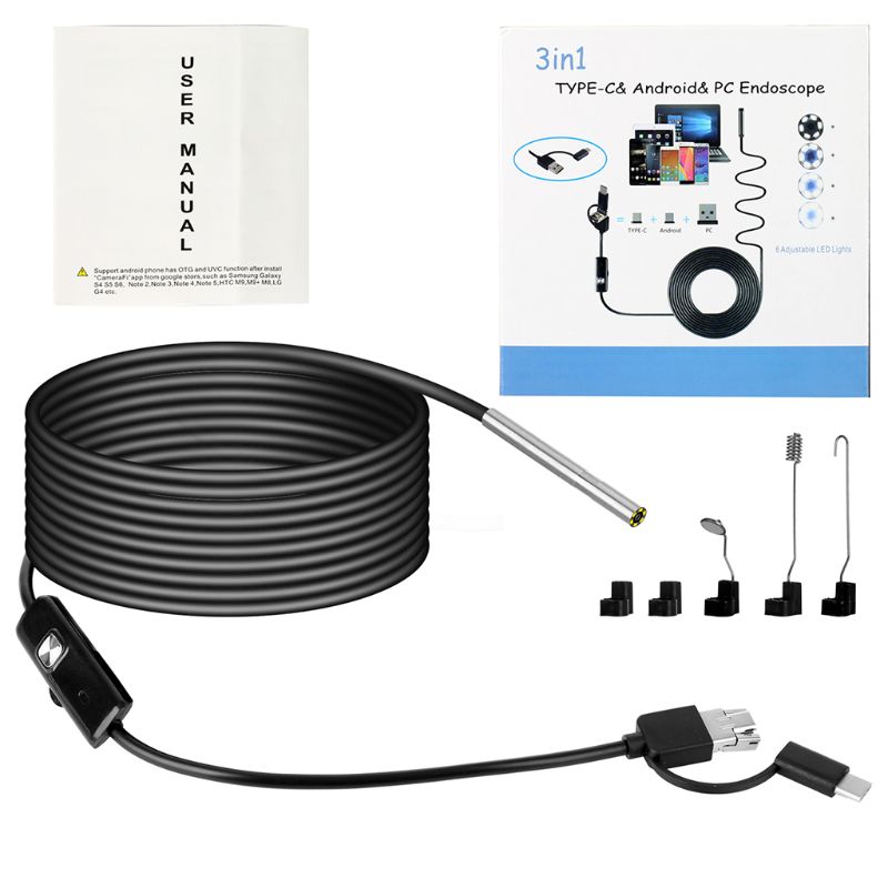 3IN1 Industrial Endoscope Camera 3.9MM IP67 USB Borescope Inspection Camera Kit