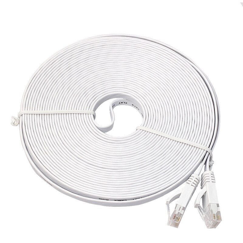 Ethernet CAT6 Internet Network Flat Cable Cord Patch Lead RJ45 For PC Router: white / 10m