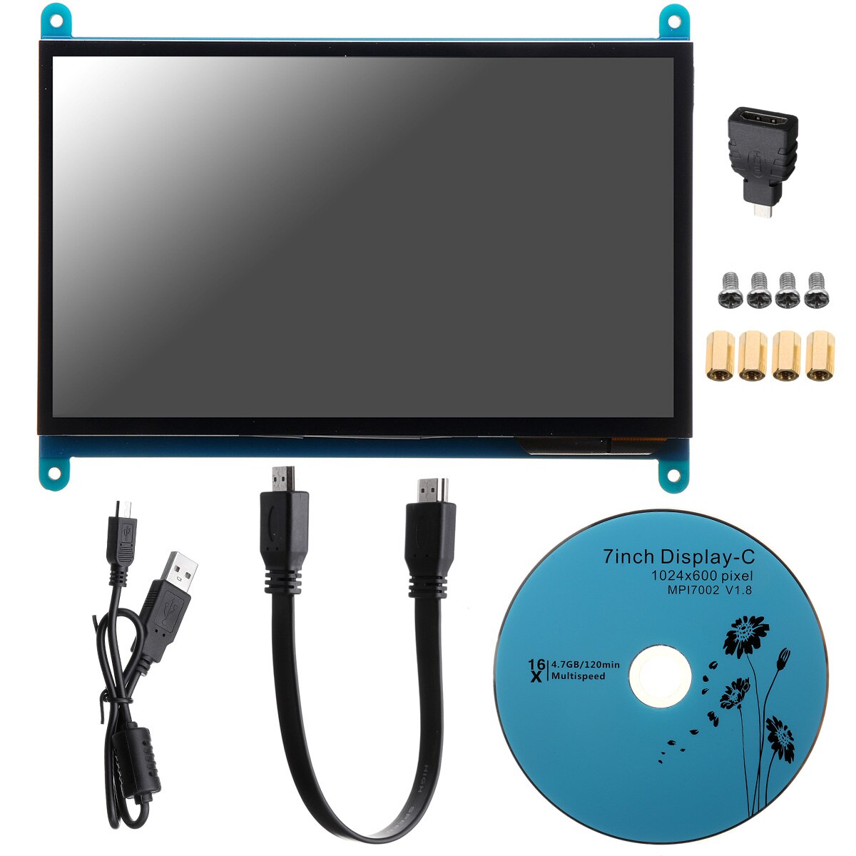 For Raspberry Pi 4B/3B+ 7 inch Touchscreen LCD Module 16:9 1024*600 Resolution Capacitive Touch Panel Capacitive Touch Screen