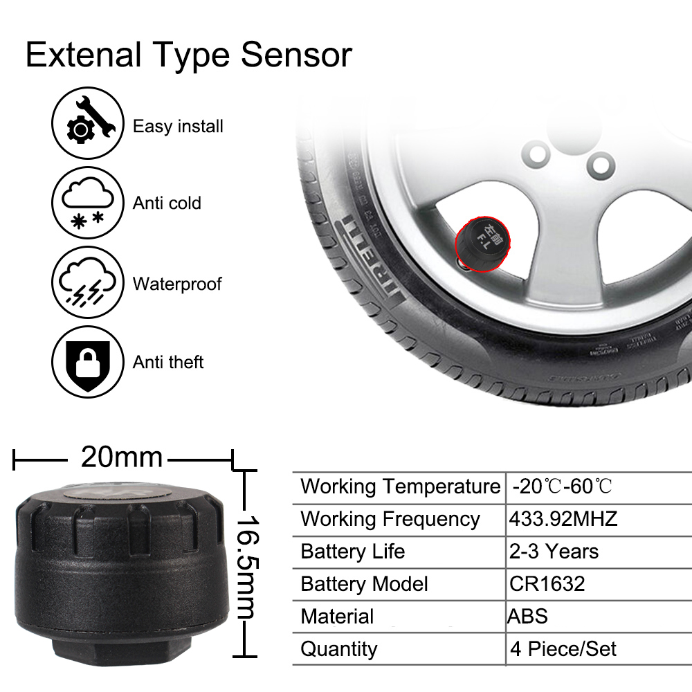 Système de navigation Android TPMS avec 4 capteurs, système d'alarme, USB, voiture Android TPMS, transmission sans fil, opathie, surveillance de la pression