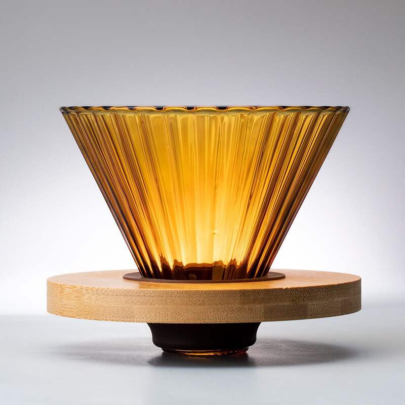 Glass Coffee Funnel Dripper Wooden V60 Brackets Glass Coffee Funnel Dripper Glass Coffee Filter Reusable Coffee Filters: Yellow