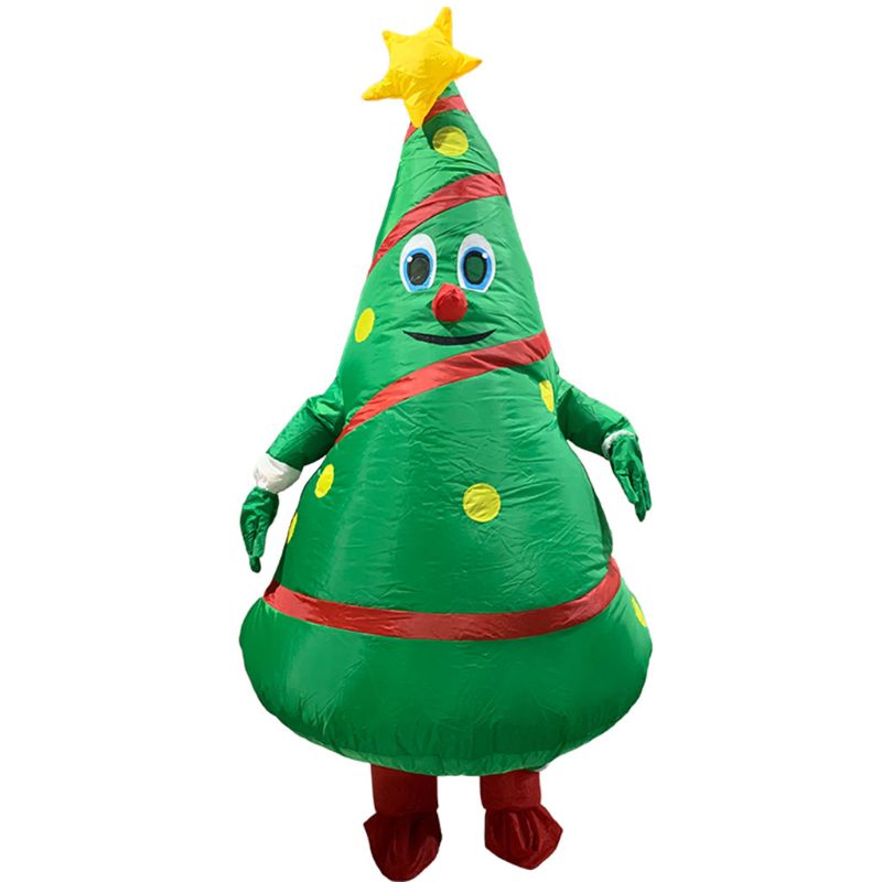 D55E Kerstboom Springkussens Volwassen Kerstman Dress Up Props Grappige Opblaasbare Kerstboom Kleding