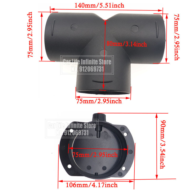 60/75Mm Voor Webasto Eberspaecher Diesel Parking Accessoire Air Vent Ducting T Y Stuk Elleboog Pijp Uitlaat Uitlaat connector Joiner: 75mm Heater DuctingC