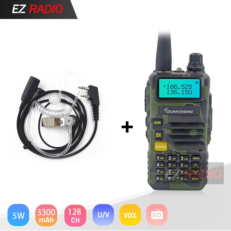 Upgrade 5W Quansheng UV-R50-2 Mobile Walkie Talkie Vhf Uhf Dual Band Radio camouflage UV-R50-1 UV R50 Series Uv-5r tg-uv2 UVR50: Add Acoustic Headset