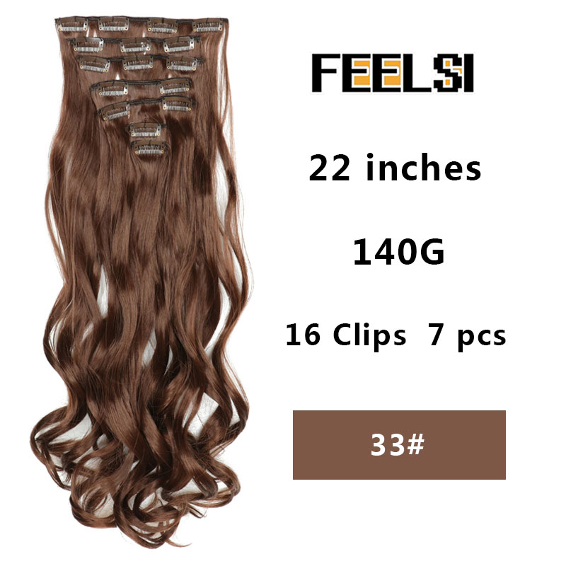 16 Clips In Hair Extension Body Wave 22"Invisible hair extension clip For Women Synthetic Hair Extensions Brown black Gold Color: P1B/613
