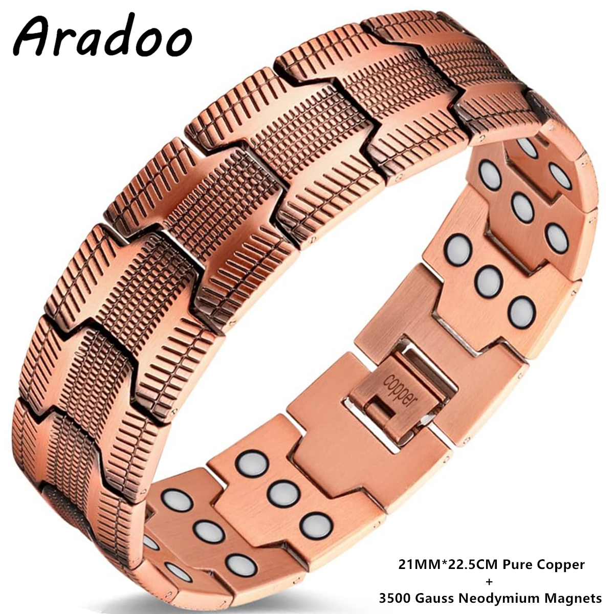 ARADOO koperen armband voor heren titanium staal 3x sterkte magnetische premium vouwsluiting armbanden: Bruingeel