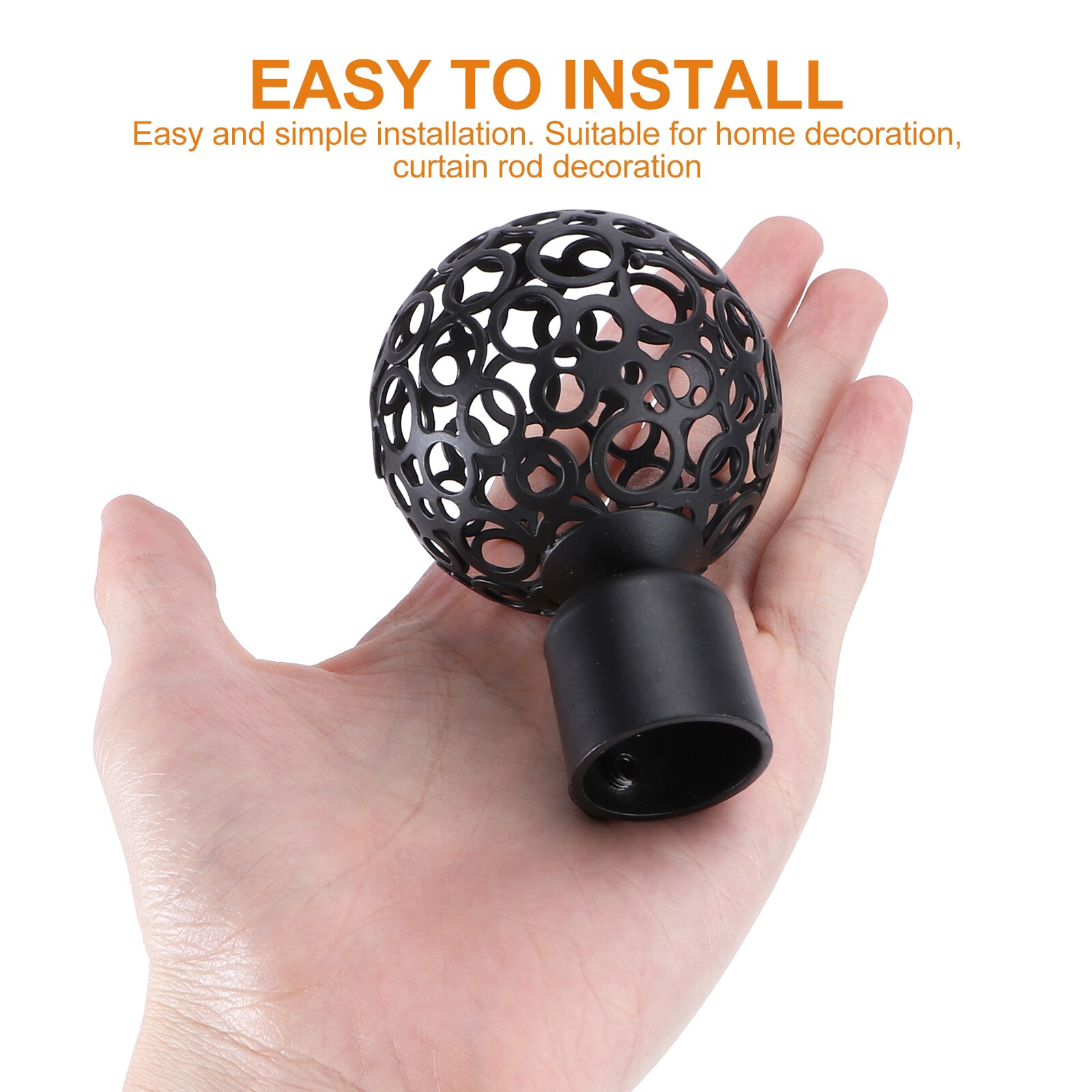 2pcs Curtain Rod Decorative Head Roman Rod Accessories for Home (Black)