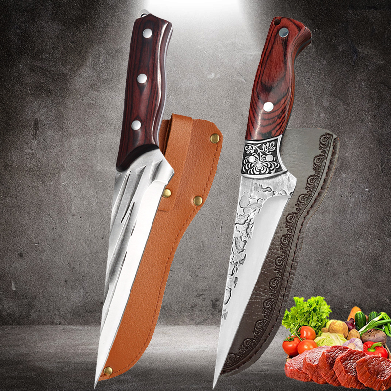 Couperet forgé couteau de Chef de cuisine en acier plaqué à haute teneur en carbone viande poisson fruits légumes couteau à désosser de boucher avec couvercle