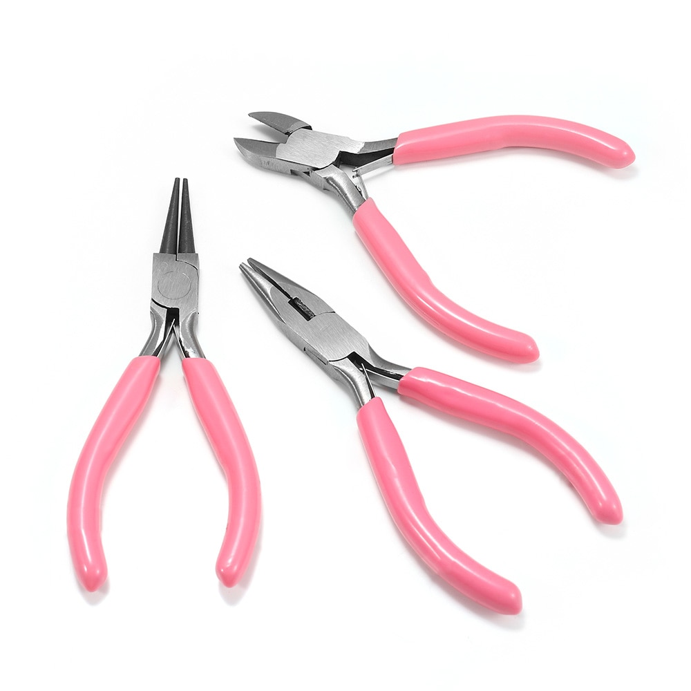 6 Kits d'outils de fabrication de bijoux de Style pince à nez ronde pince latérale mélange aiguille cuillère outils de couleur rose pour la fabrication de bijoux à bricoler soi-même