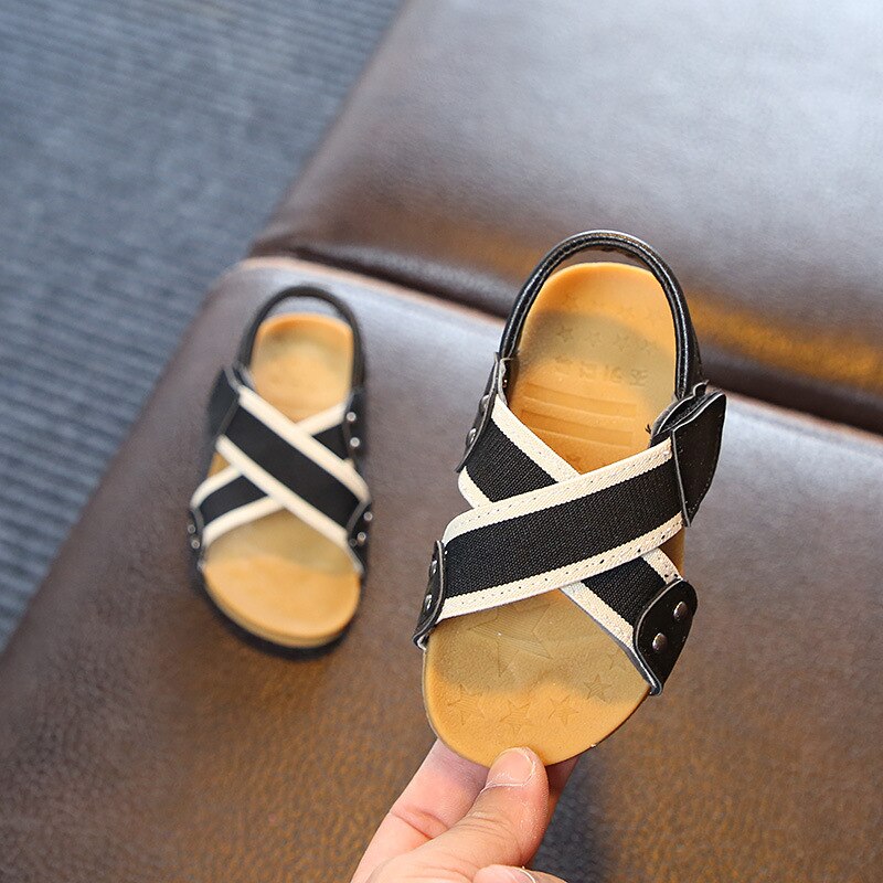 2022 Summer Boys Kids Sandals Korean Style Girls Casual Beach PU Soft First Walker Shoes Open-toe Children Versatile: black / 27