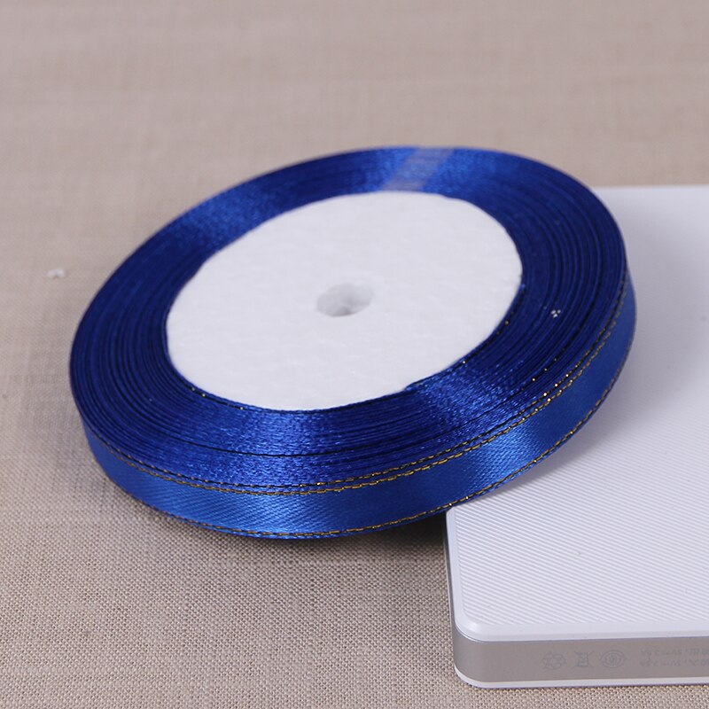 Royal Blue Silk Satin Ribbons 6-10-15-20-25-38-50mm Single Face Satin Ribbons Wedding Christmas Halloween Wrapping Ribbons: Gold Edge 10mm