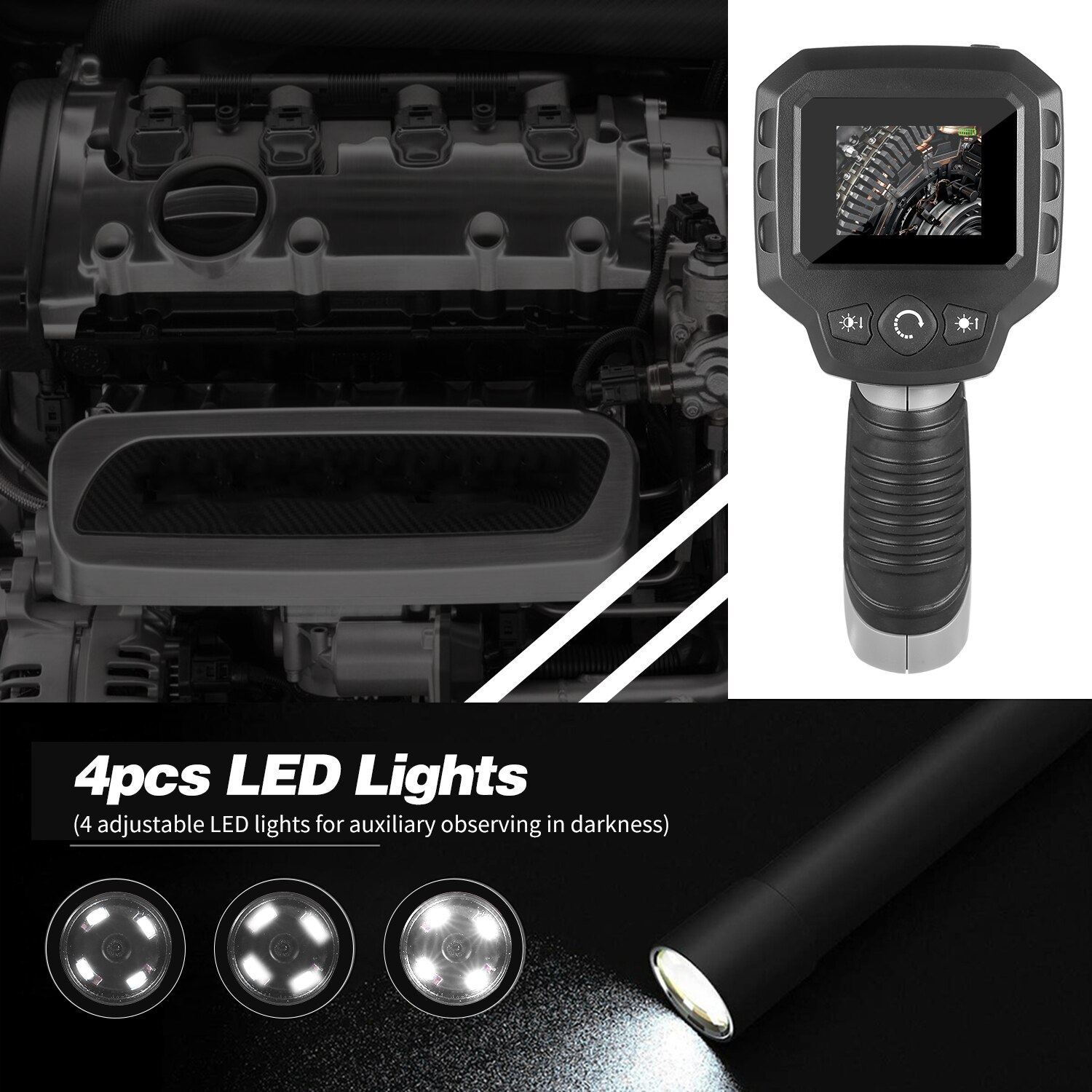 Handheld 2.4" LCD Industrial Endoscope Borescope with 2.4-inch Screen 4 LED Lights Inspection Camera Handheld Display