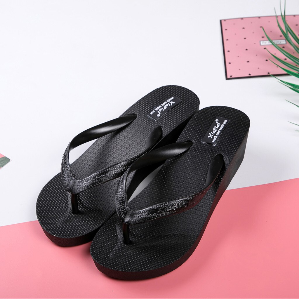 Solid Color Platforms Flip Flops High Heel Wedges Slippers For Women Summer Lightweight EVA Beach Casual Shoes Female Slipper