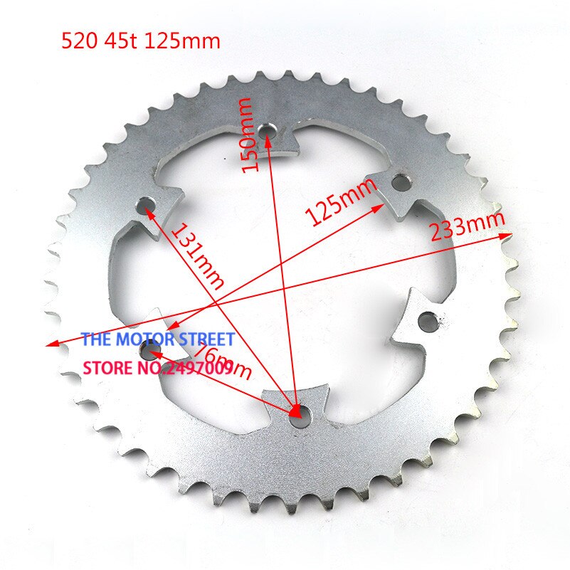 520 kæde 43 tænder 6 huller indvendig diameter 125mm bageste kæde kædehjul til motorcykel abe cykel motorcykel: 530 45t 125mm