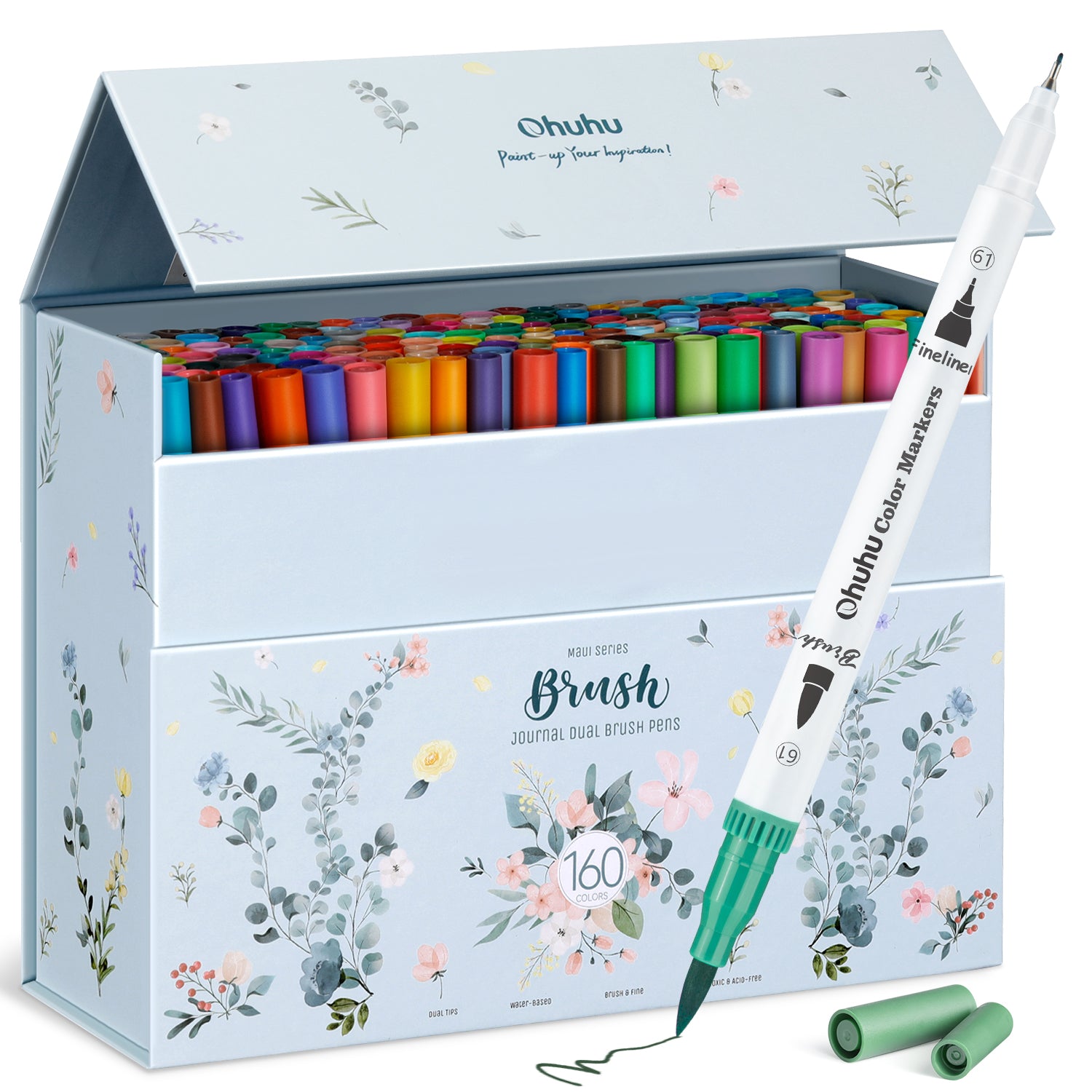 Ohuhu marcadores de arte de doble punta, juego de marcadores de línea, bolígrafo de Color agua, pincel para colorear, delineador fino, pintura, dibujo, suministros escolares