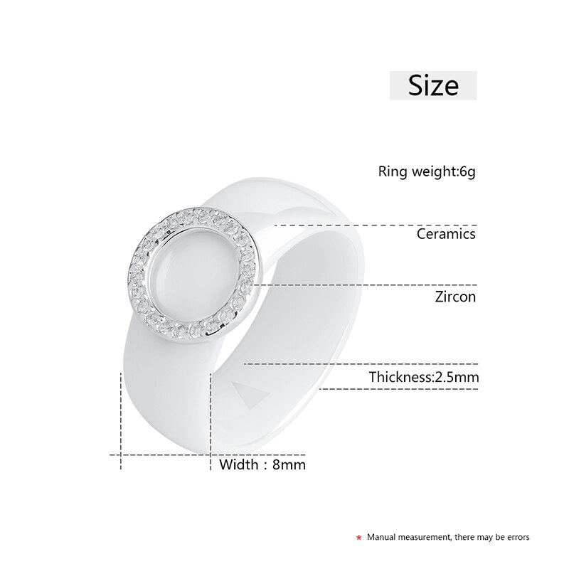 Circle Crystal Rings 8mm Width Healthy Ceramic Rings With Circle Shape Women Wedding Engagement