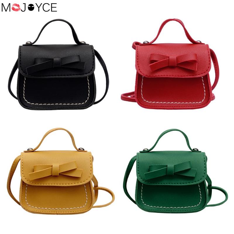 Bowknot PU Leather Mini Crossbody Bags Baby Girls Casual Messenger Bag Coin Purse Children Small Clutch Bags Simple Shoulder Bag