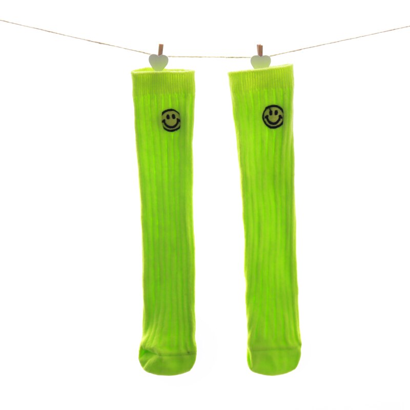 Chaussettes montantes en coton pour enfants et adolescents, bas bon marché, à la , pour filles et garçons: Fluorescent green