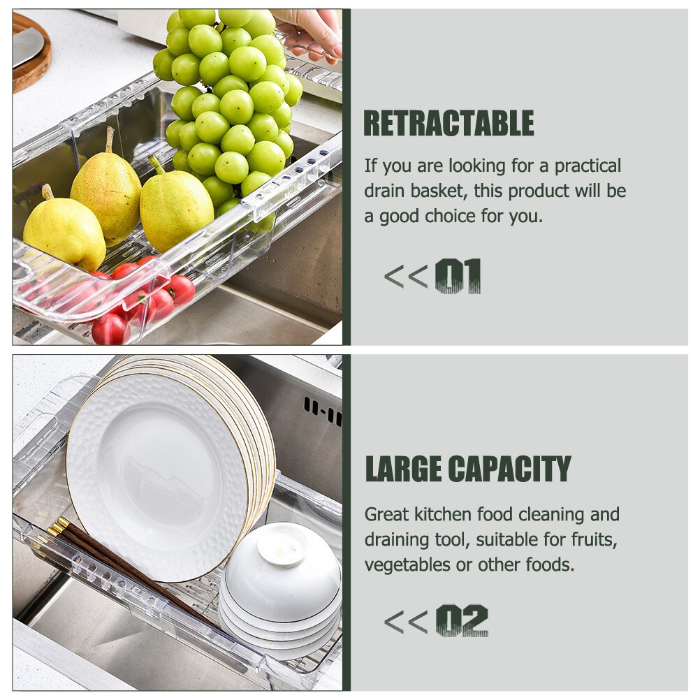 Plastic Draining Basket Food Cleaning Basket Retractable Vegetable Washing Basket