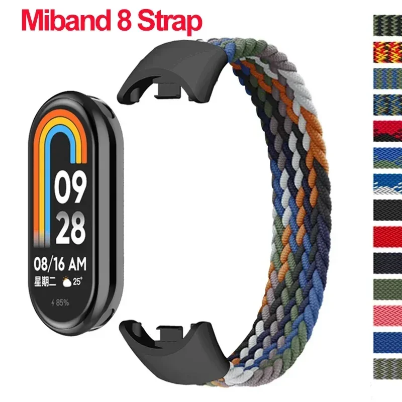 Bucle Solo trenzado para Xiaomi Mi Band 8, accesorios de repuesto, correas de reloj de nailon elástico, pulsera de correa para Miband 8 NFC