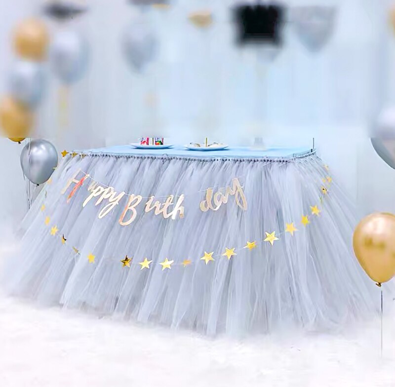 Tulle Tutu Table Skirt Tableware for Wedding Decoration Baby Shower Party Wedding Table Skirting Home Textile Finished Product: Gray