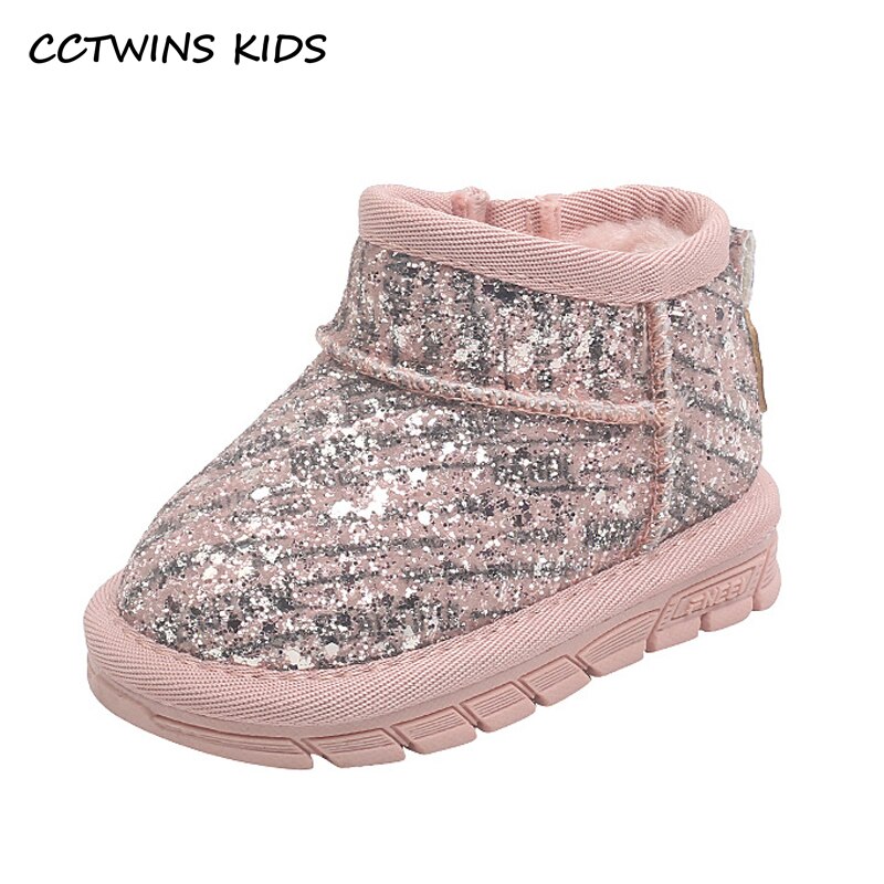 Botas de nieve para bebé, botines de piel cálida a la para niño, botines de princesa rosa brillante, para niño pequeño, primer andador, Invierno