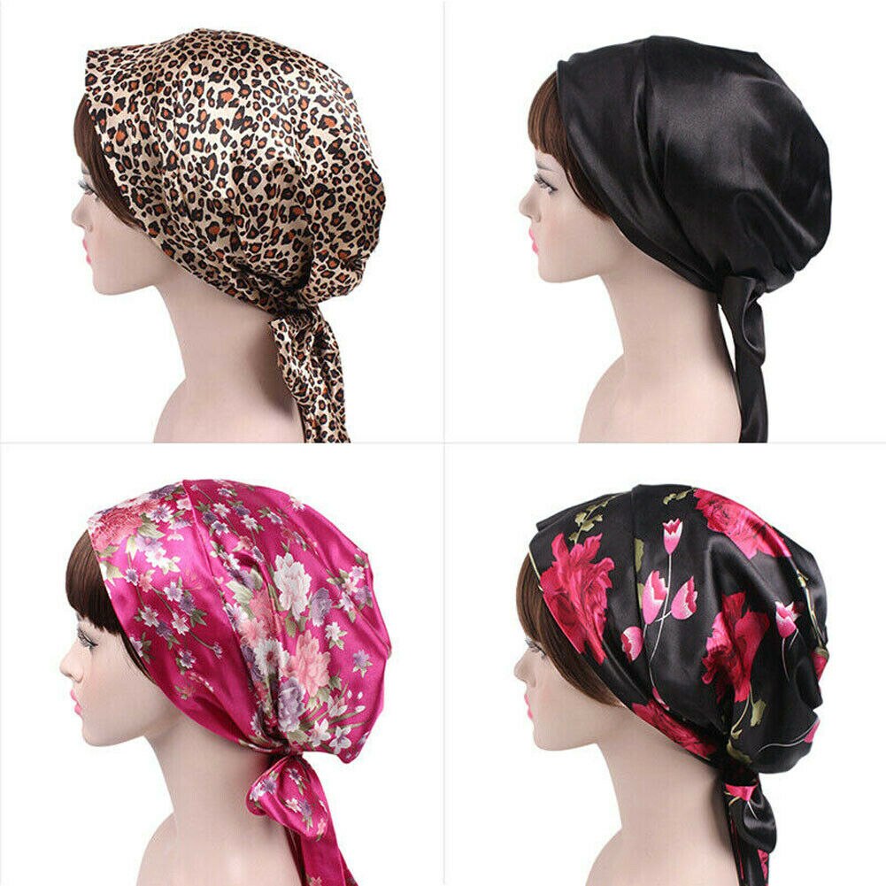 Gorro de ducha de seda para mujer, novedosa, gorro de dormir, gorro para el pelo, cubierta para la cabeza, pañuelo turbante de satén, novedad de