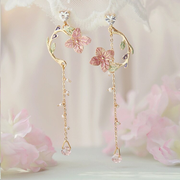 Pendientes colgantes bohemios de nueva flor para mujer, aretes largos a la con borlas y flores de diamantes de imitación, joyería para y boda,: orange