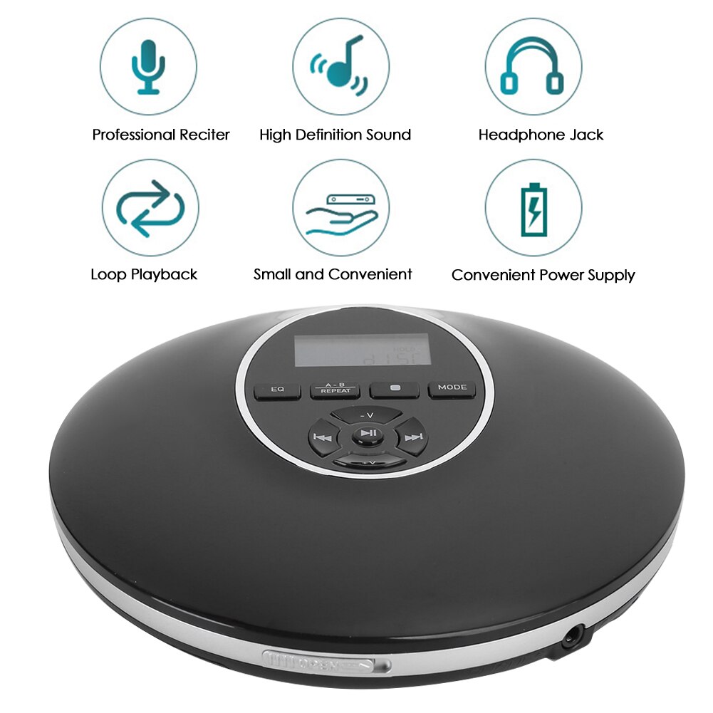 CD Player Stereo Earbud Q50 Small Portable CD Player For Students HD Repeater LCD Display Stereo Earbud cd player portable