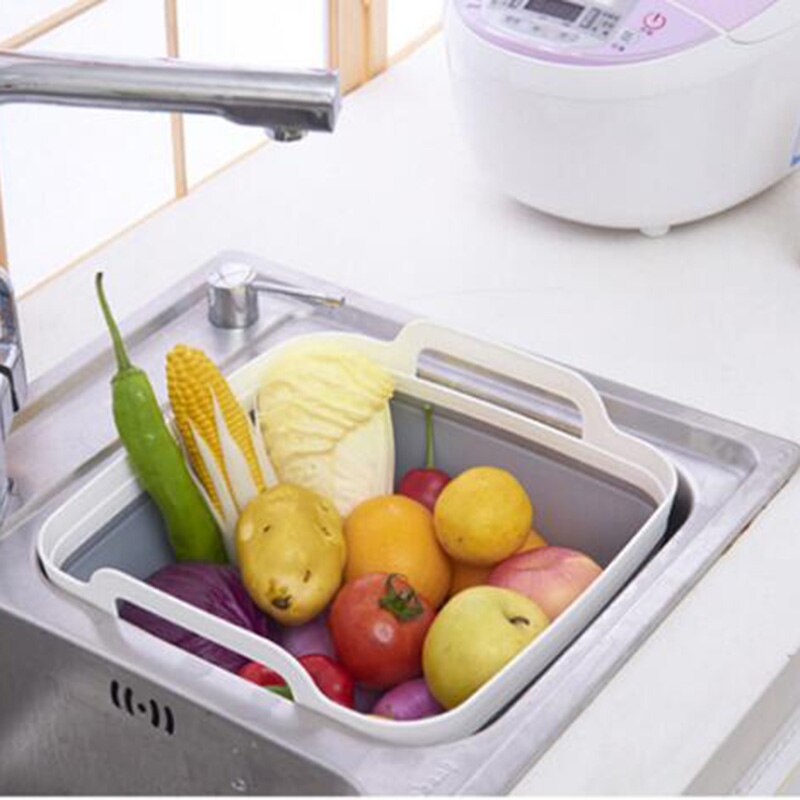 Multifunktionel skalerbar vaskkurv opbevaring foldekurv frugtgrøntsagsorganisation vaskholder køkkenudstyr værktøjer 8