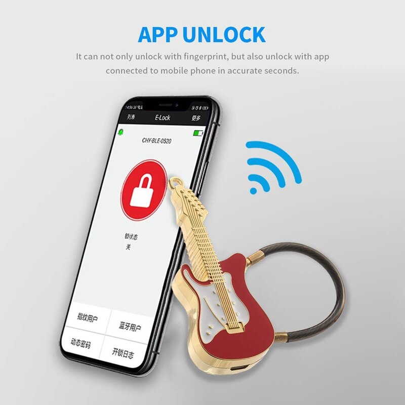 Cadeado anti-roubo da impressão digital, guitarra impermeável bluetooth app controle fechadura da porta para a bagagem, mochila, bicicleta gym locker, mala de viagem,