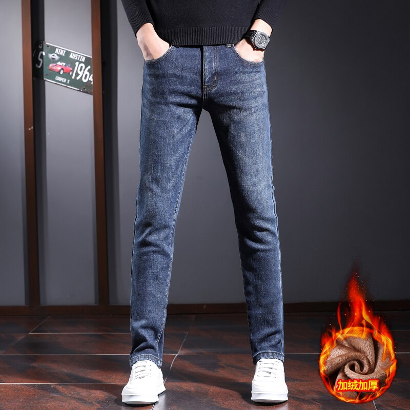 Jantour – jean Slim décontracté pour homme, pantalon Long en Denim, coupe droite, Style anglais, grande taille 28-38, collection hiver: Blue / 33