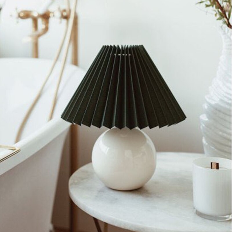 Koreansk plisseret bordlampe ins diy keramiske bordlamper til stuen boligindretning sød lampe med trefarvet led pære ved siden af lampen: Hvid og sort