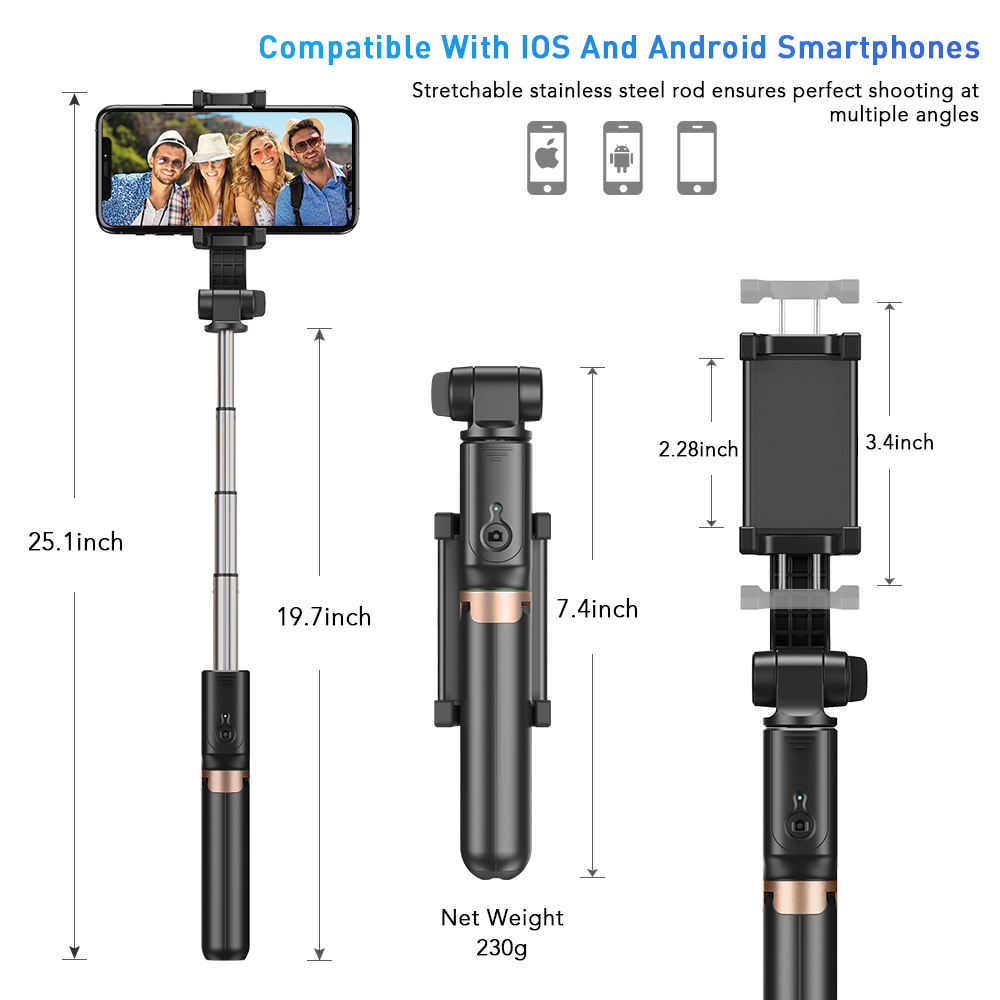 APEXEL Selfie Stick Stabilizer Phone Handheld Tripod Flexible 360 Rotation 3 modes with remote for iPhone Samsung PTZ Action Cam