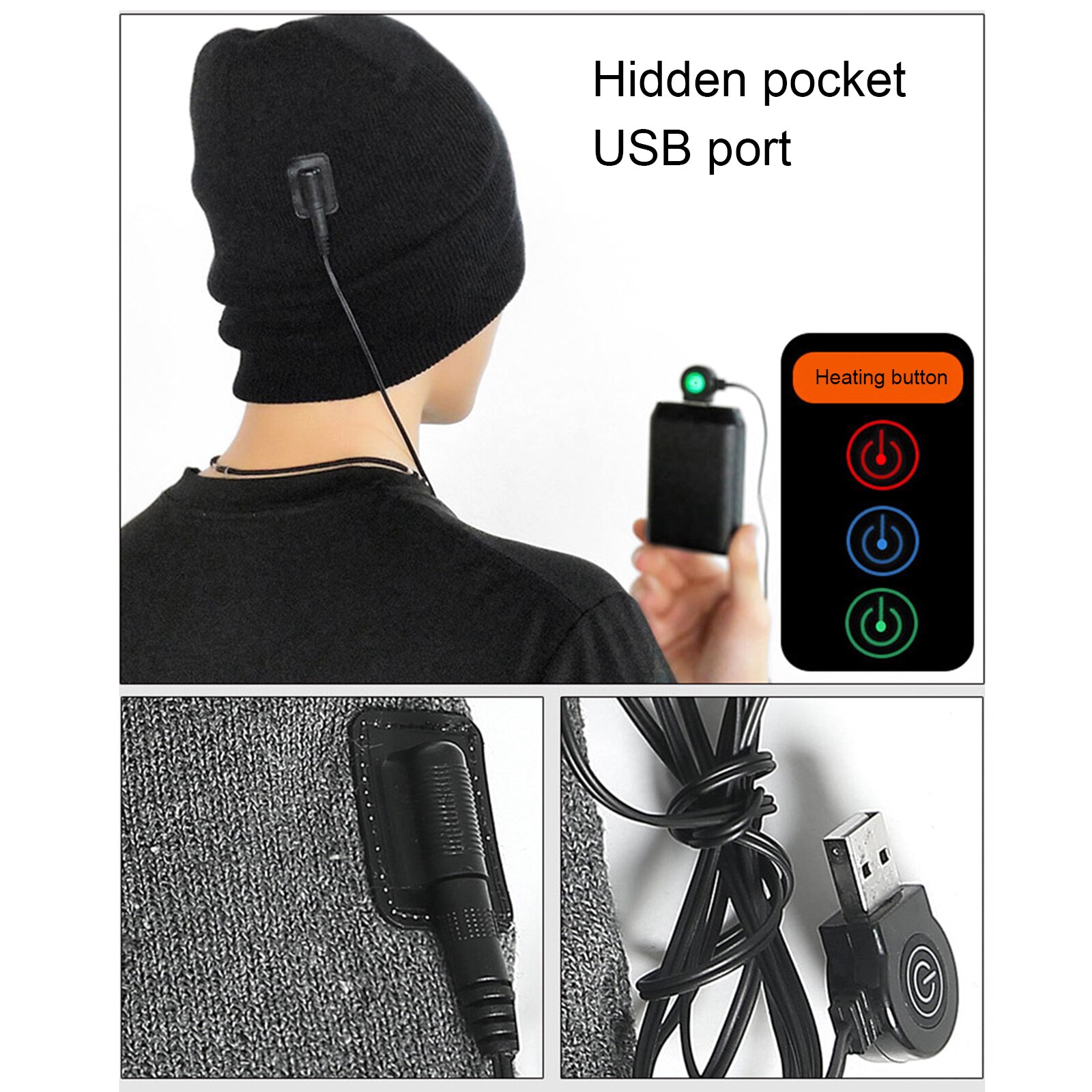 Winter outdoor pet, verwarmde muts, outdoor sportmuts, skimuts, usb-oplaadbare sportmuts, winterfietsmuts, polyester, elektrisch verwarmde pet