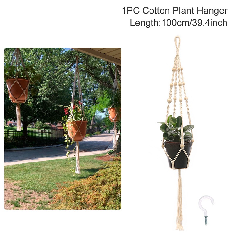 Hangende Plant Handgemaakte Macrame Plant Hanger Bloempot Plantenbak Hanger Muur Decor Binnenplaats Tuin Hangende Plantenbak Hangende Mand: Light Grey