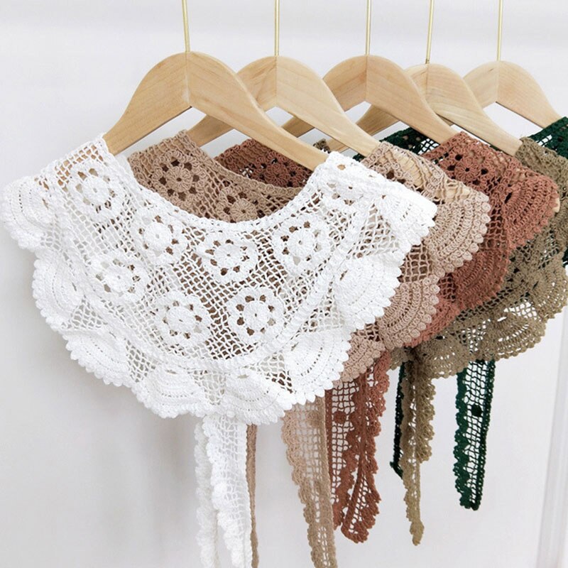 Women Neckerchief Triangle Scarf Lace Sheer Hollow Out Solid Color Bandana Hair Head Scarf Retro Lace Crochet Shawl Knit Scarf